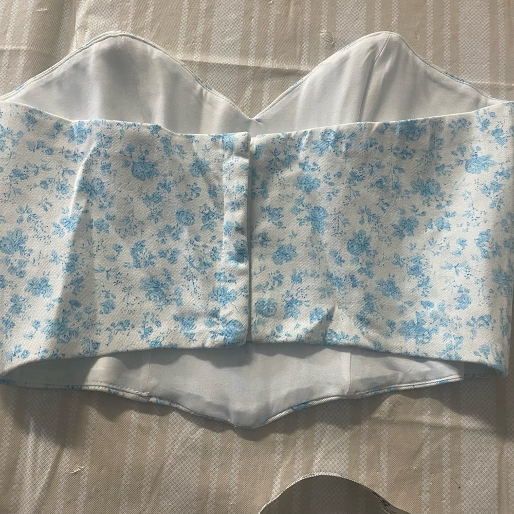 Zara Blue Floral corset Cottage core style top cropped - Picture 3 of 7